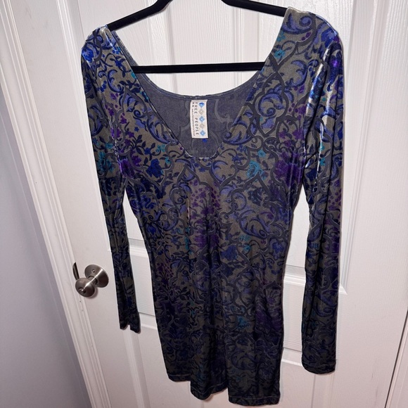 Free People Burnout Velvet Long Sleeve Bodycon Mini Dress - Picture 2 of 14